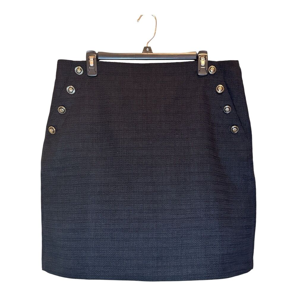 LOFT NWT Womens Black Tweed Mini Skirt Black Gold Buttons Sz 14T Retro Preppy